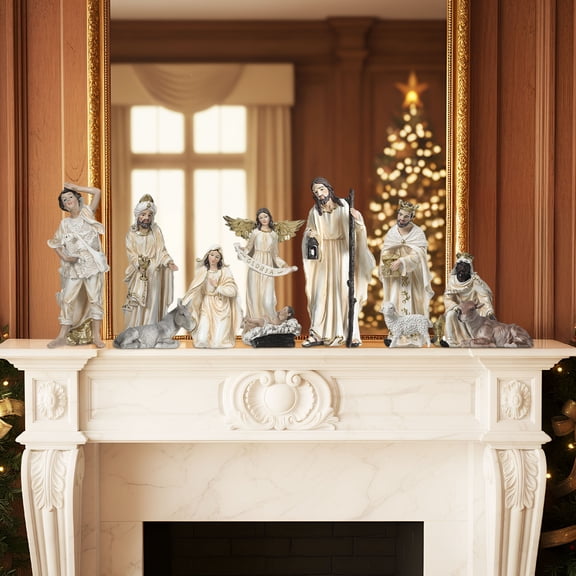 Ultym Nativity Set 12 inch 11 Piece Resin Christmas Nativity Scene Indoor Tabletop Figurines Ivory White