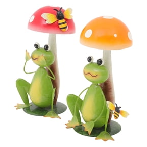 Ultym 15 Inch Metal Frog Garden Statues Set of 2 Realistic Handcrafted Outdoor Garden Decor with Mushroom