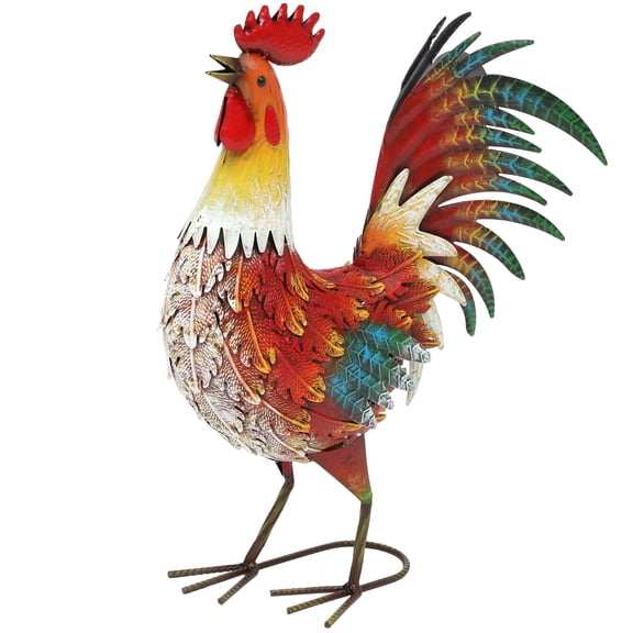 Ultym 21 inch Iron Rooster Garden Statue Hand Painted Farmhouse Weather Resistant