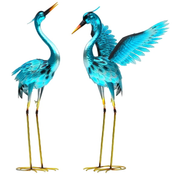 Ultym 37 inch Metal Crane Bird Garden Statue Large Hand Painted Weather Resistant Iron Landscape Decor with Ground Stakes