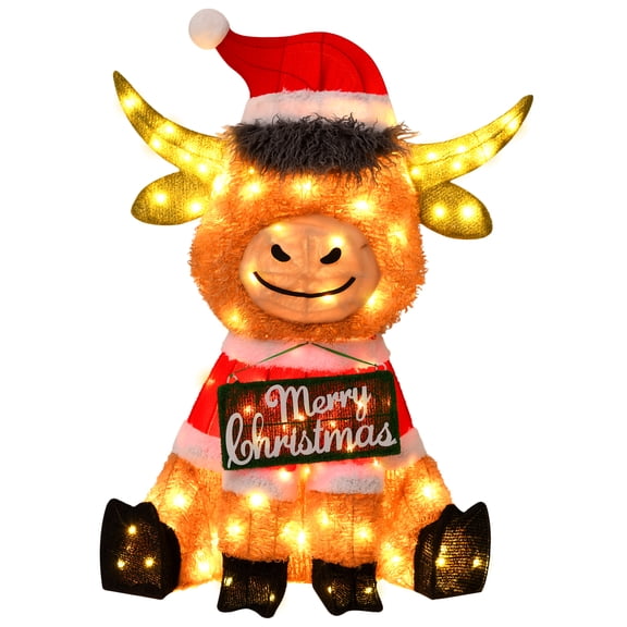 Ultym Highland Cow Pre Lit 130 Warm White LED Lights Timer Remote Control Outdoor
