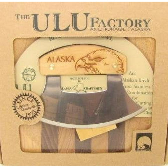 Ulu Factory Alaska Ulu Birch Walnut Stripe Wood Chopping Bowl-board Eagle Head Design Handle