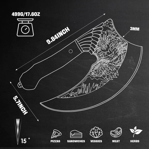 Ulu Knife 9-inch Pizza , Butcher Cleaver Knife, German 1.4116 Super Steel Rose Wooden Handle with Sheath & Box, Mincing Meat Vegetable Rocking Knives Birthday Gift Men Women