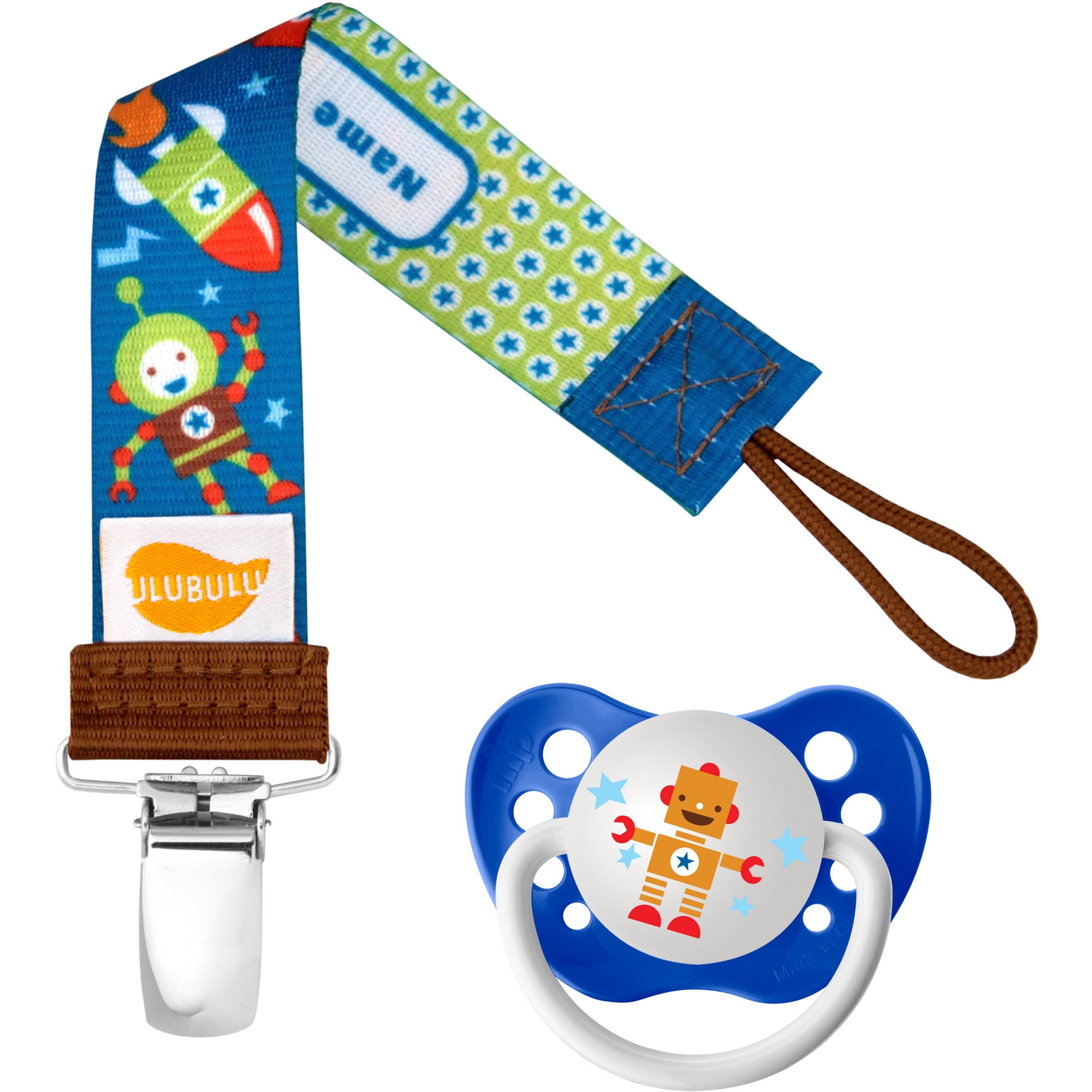 Ulubulu Robot Pacifier & Robonaut Pacifier Clip Combo, 06 Month