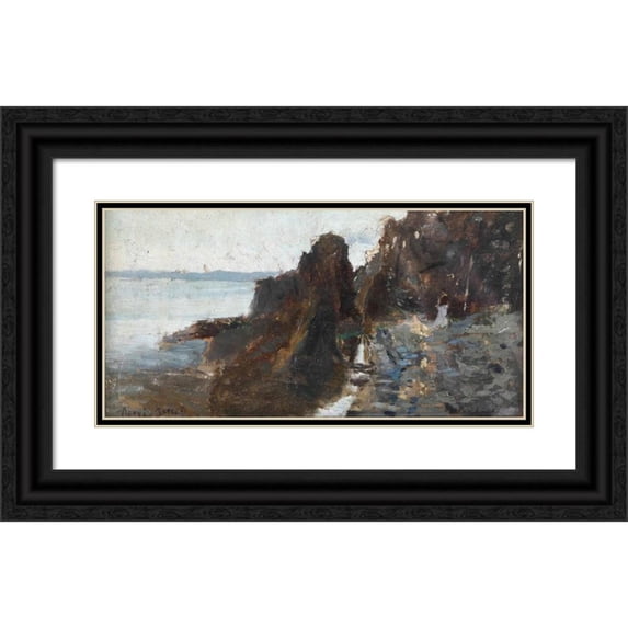 Ulvi Liegi 14x9 Black Ornate Wood Framed Double Matted Museum Art Print Titled: Cliff