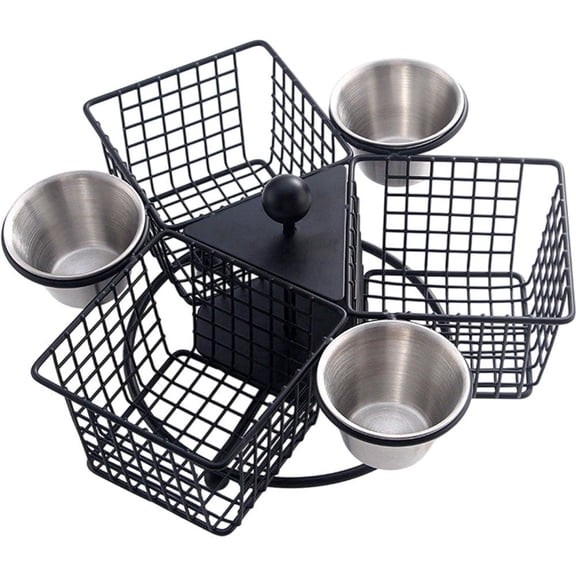 Ulxkmt French Fry Holder, Fish and Chips Basket with Sauce Cup, Multi-Purpose Food Display Rack Metal Snack Basket for Snack Appetizer