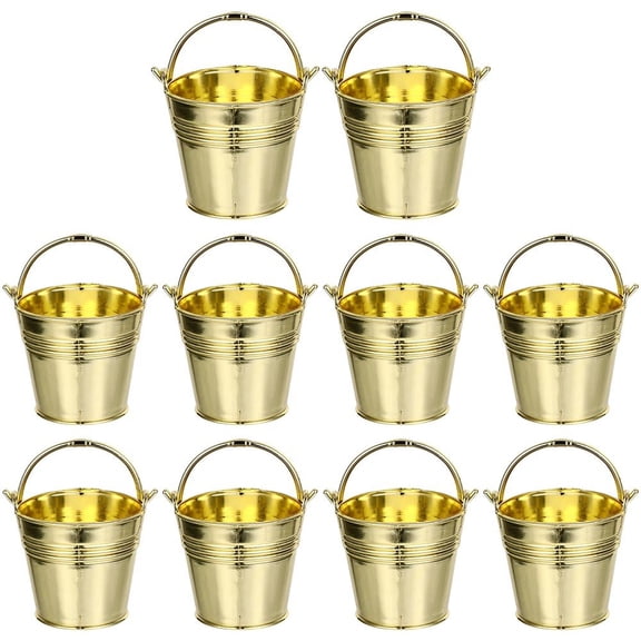 Ulxkmt 10Pcs Gold Mini Plastic Bucket Gift Box with Handle Party Favor Container for Wedding Birthday