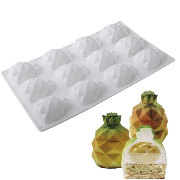 Ulxkmt 12 Cavity Pineapple Fruit Shaped Silicone Mousse Cake Baking Mold 1Pc