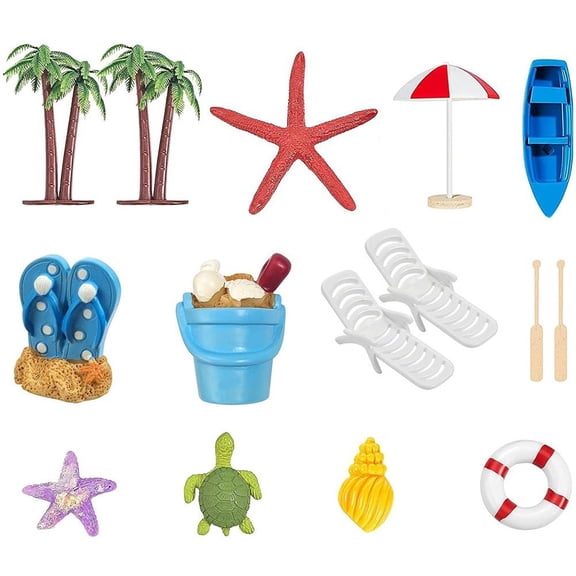 Ulxkmt 15Pcs Summer Ocean Hawaiian Cake Topper Set Tropical Pool Party Cake Decoration
