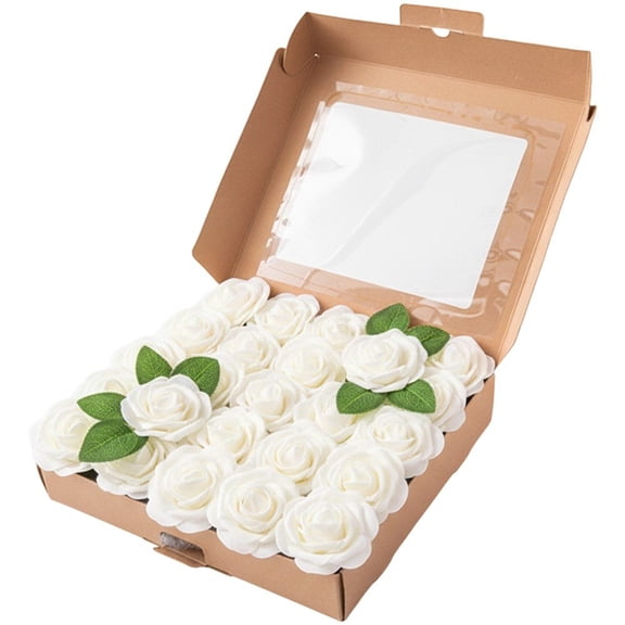 Ulxkmt 25Pcs Beige Artificial Roses Flowers with Stems Home Decor 25Pcs