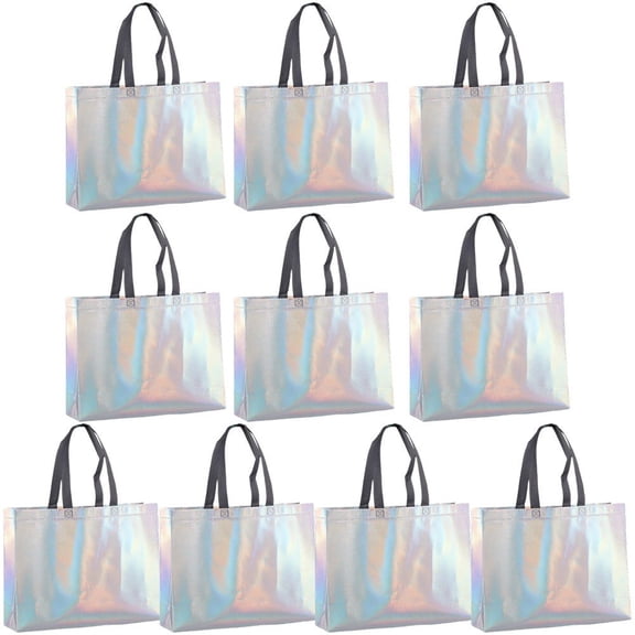 Yvsxxv Holographic Non Woven Reusable Tote Gift Bags Bridesmaids Wedding Party Bags 10Pcs
