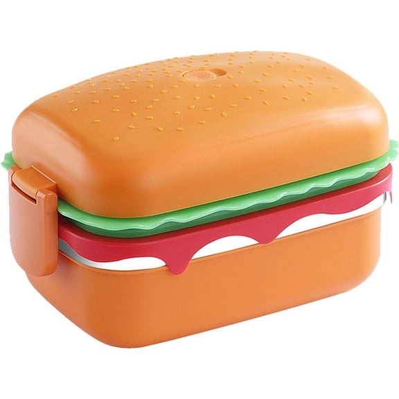 Ulxkmt Rectangle Burger Shaped Double Tier Bento Box Stackable Food Container for Daily Meals 19.5x12.8x11.3cm