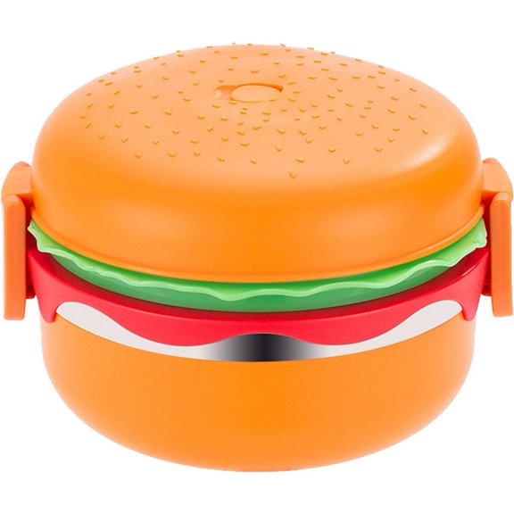 Ulxkmt Round Burger Shaped Double Tier Bento Box Stackable Food Container for Daily Meals 6.69x4.41inch