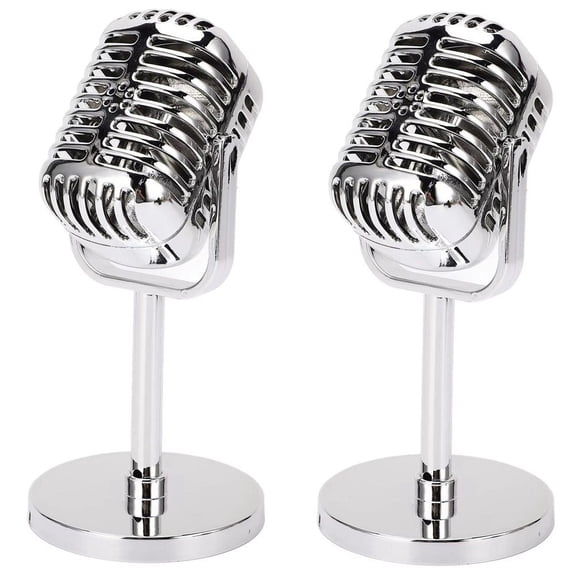Ulxkmt Silver Vintage Simulation Microphone Prop Figurine Home Decor 2Pcs