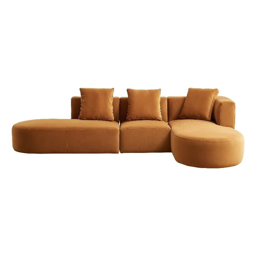 Ulysses Mid-Century L-Shaped Cognac Brown Velvet Right-Facing Sectional Sofa