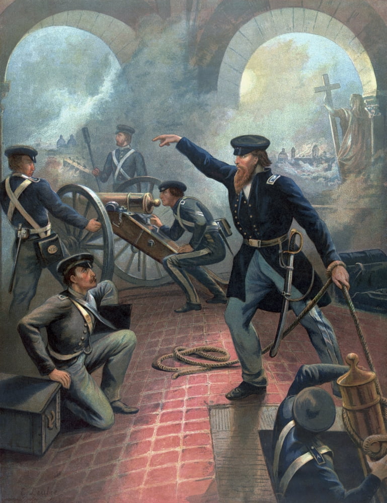 Ulysses S Grant commanding troops during the Mexican American War Canvas Art - John ParrotStocktrek Images (13 x 16)