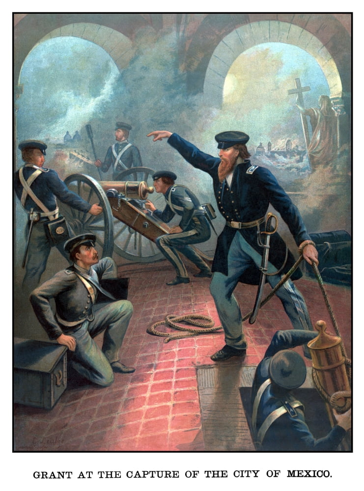 Ulysses S Grant commanding troops during the Mexican American War Canvas Art - John ParrotStocktrek Images (24 x 33)