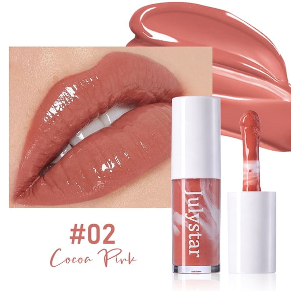 Julystar Marble Swirl Mirror Lip Gloss, Long-Lasting Non-Sticky Hydrating Lip Lacquer with Plump Glassy Finish,Cocoa Pink