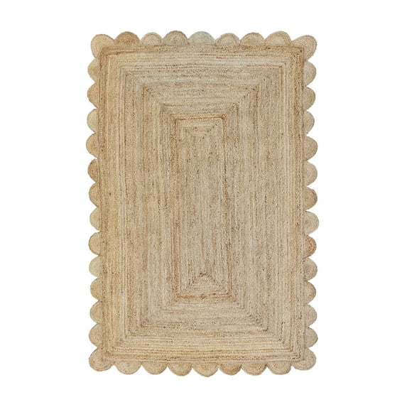 Uma Creations Bohemian Natura Jute Scalloped Living Room Area Rug ,4'X6'Scallop Rug