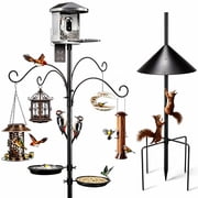 Umailgoo 92" Bird Feeder Pole with Squirrel Proof Baffle & 4 Shepherds Hooks- Adjustable Heavy Duty Bird House Feeding Station Stand Kit with 5-Prong Anchor for
