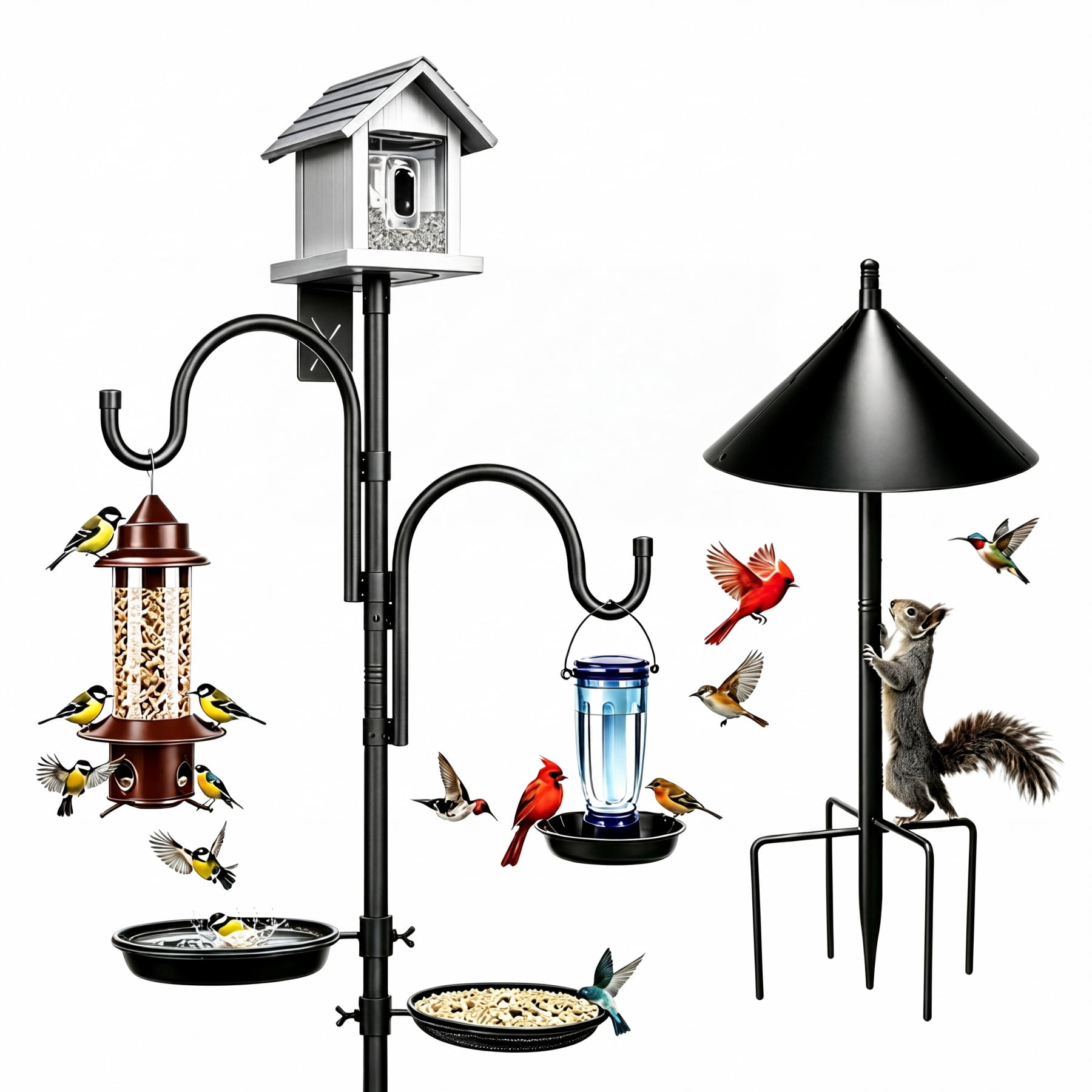 Umailgoo 92" Bird Feeding Station,Heavy Duty Bird Feeder Pole Bird House Stand Mount Kit with Squirrel Proof Baffle,Adjustable Buddy Poles for Outdoors Hanging