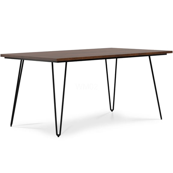 Umber Brown Solid Mango Wood Dining Table with Hairpin Legs, Industrial Kitchen Table for 6