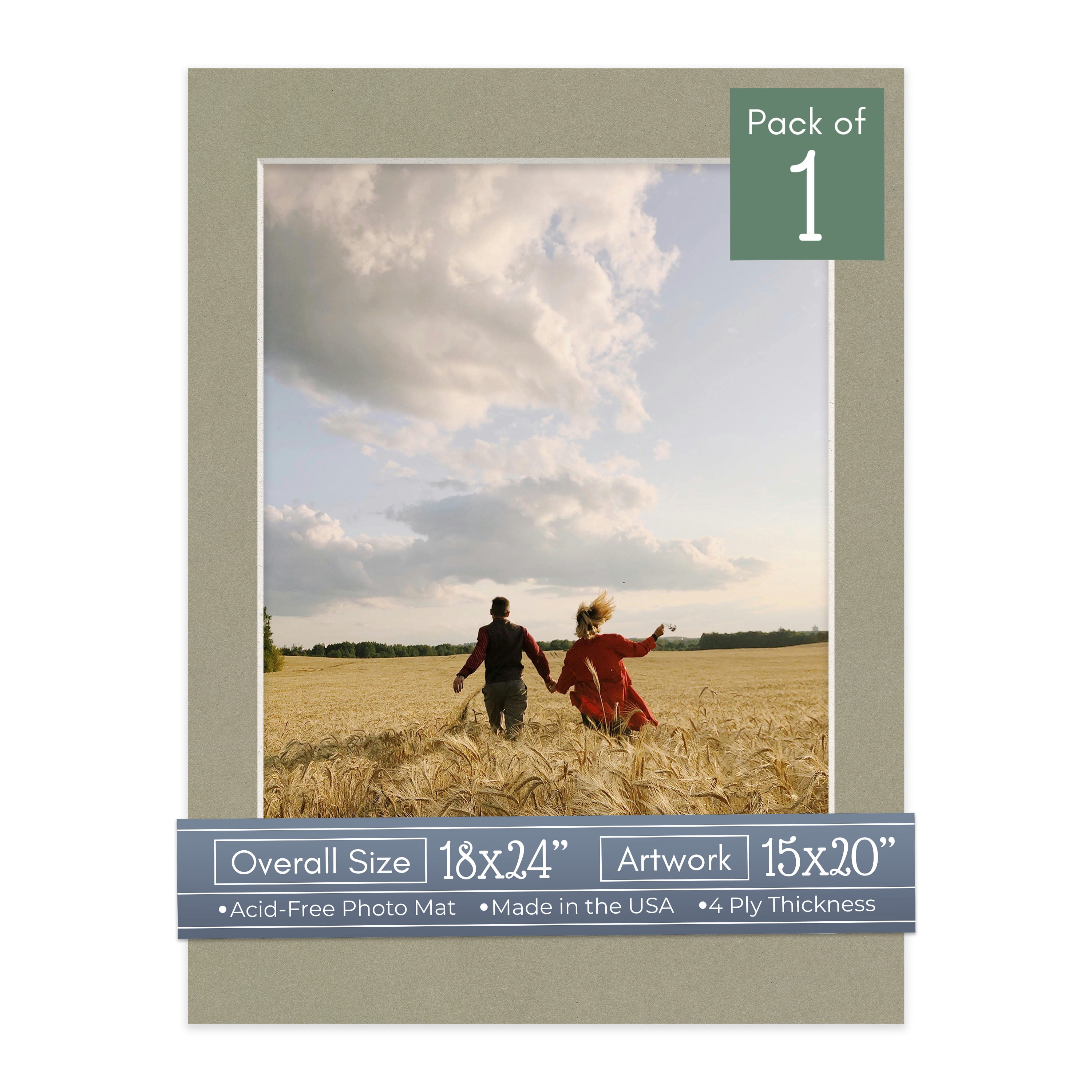 Umber Green Picture Frame Mat for 18x24 Frames - Fits 15x20 Photos - 1 Mat