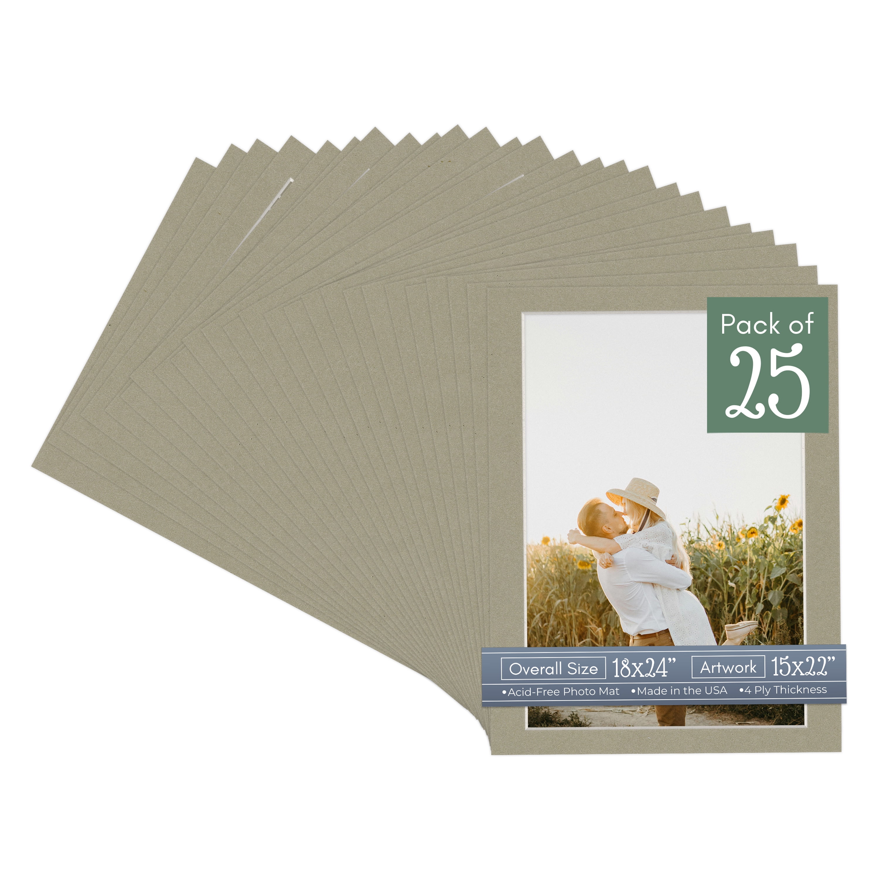 Umber Green Picture Frame Mat for 18x24 Frames - Fits 15x22 Photos - 25 Mats