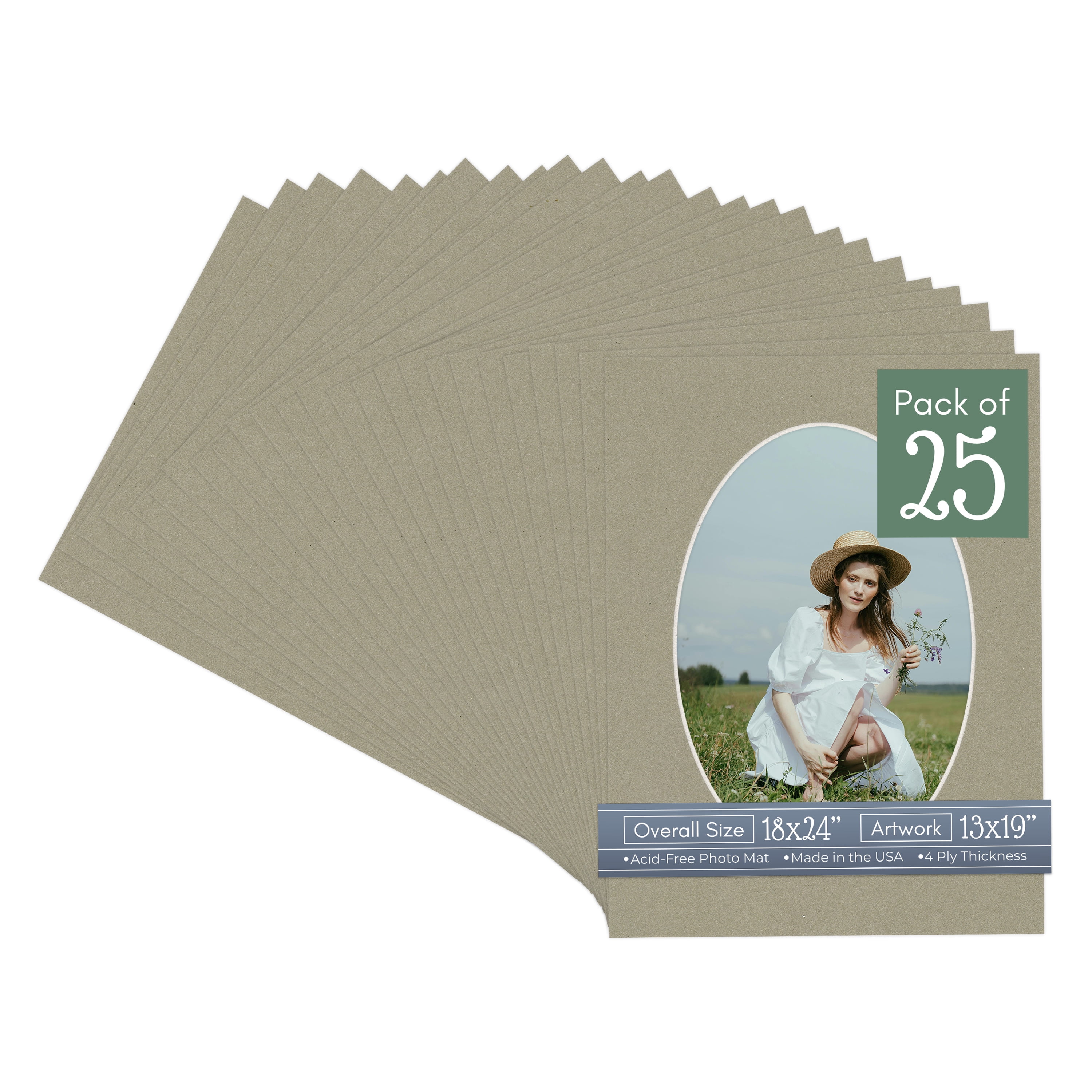 Umber Green Picture Frame Mat for 18x24 Frames - Oval Opening for 13x19 Photos - 25 Mats