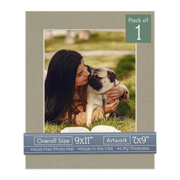 Umber Green Picture Frame Mat for 9x11 Frames - Fits 7x9 Photos - 1 Mat