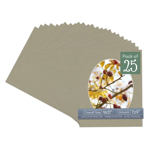 Umber Green Picture Frame Mat for 9x11 Frames - Oval Opening for 7x9 Photos - 25 Mats