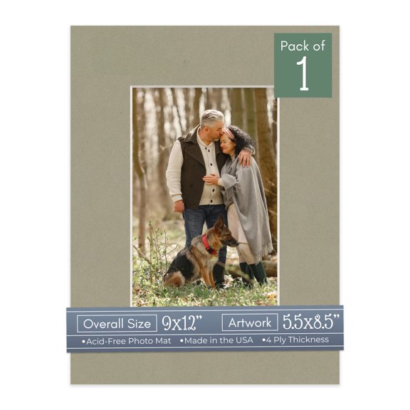 Umber Green Picture Frame Mat for 9x12 Frames - Fits 5.5x8.5 Photos - 1 Mat