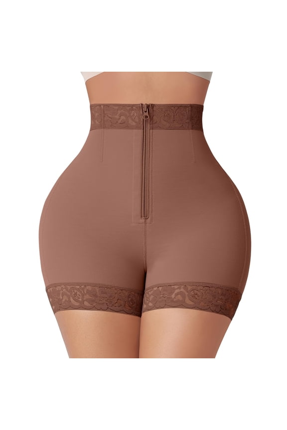 Umber High-Waisted Butt Lift Shapewear Panties With Front Zipper