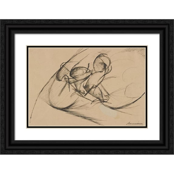 Umberto Boccioni 14x11 Black Ornate Wood Framed Double Matted Museum Art Print Titled: Study for Dynamic Force of a Cyclist Ii (1913)