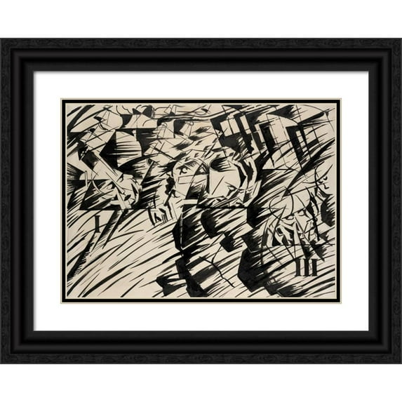 Umberto Boccioni 18x14 Black Ornate Wood Framed Double Matted Museum Art Print Titled - States of Mind, Those Who Go (1912)