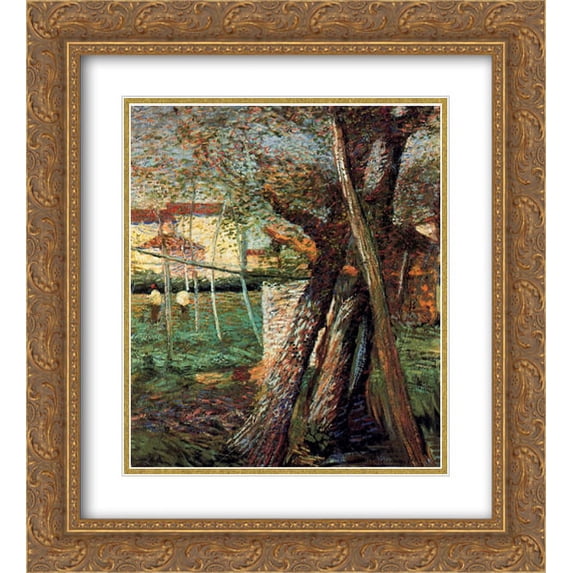 Umberto Boccioni 2x Matted 20x22 Gold Ornate Framed Art Print 'Countryside with Trees'