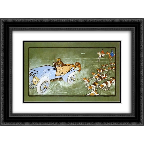 Umberto Boccioni 2x Matted 24x18 Black Ornate Framed Art Print 'Car and Hunting Fox'