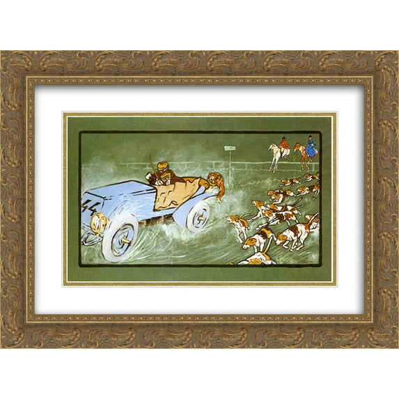 Umberto Boccioni 2x Matted 24x18 Gold Ornate Framed Art Print 'Car and Hunting Fox'