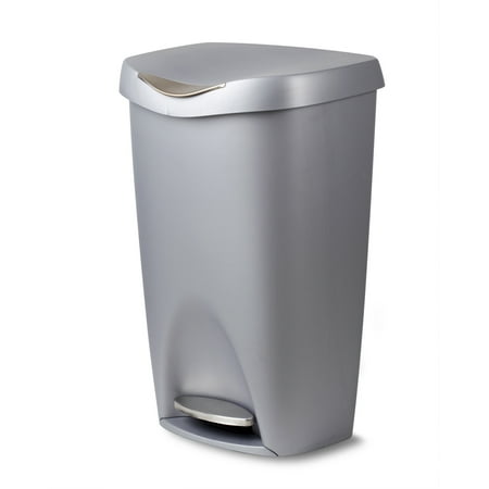 Umbra 13 Gallon Trash Can, Brim Plastic Step On Kitchen Trash Can, Silver