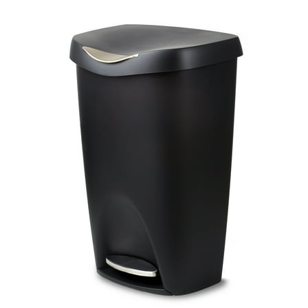 Umbra 13 gal Brim Plastic Step Soft Close Lid Kitchen Trash Can, Black