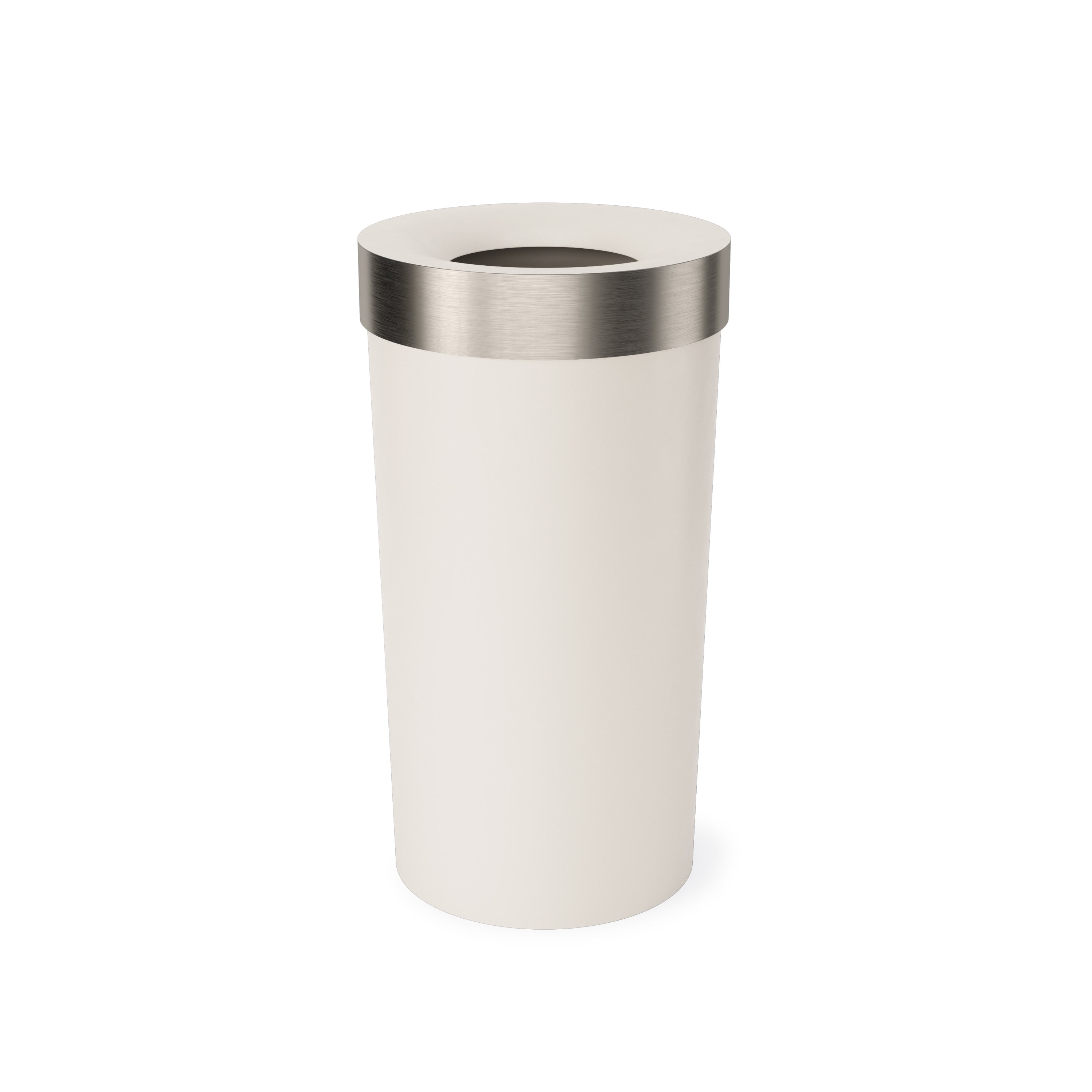 Sand Beige Polypropylene Indoor Trash Can with Brushed Metal Accents
