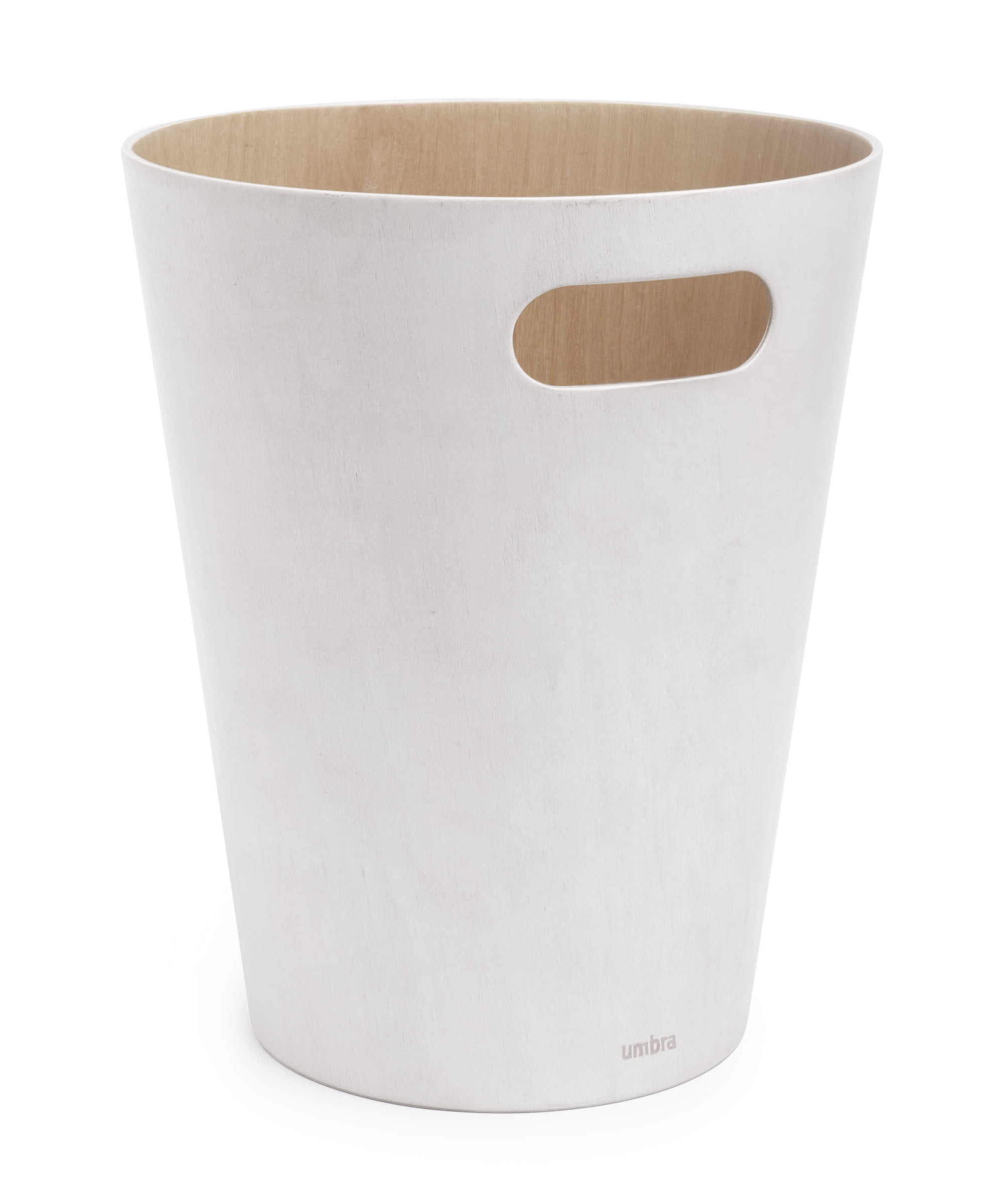 White and Natural Wood Bathroom Trash Can with Handles