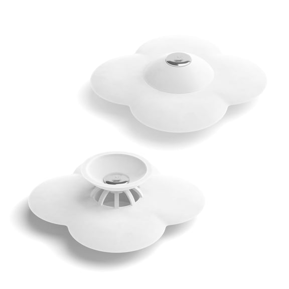 Umbra Bloom Drain Stop and Hair Catcher  Dual Purpose Bathtub Drain Strainer and Stopper with Decorative Floral Design, Anti-Clog Bathroom Accessory for Tubs and Showers  White