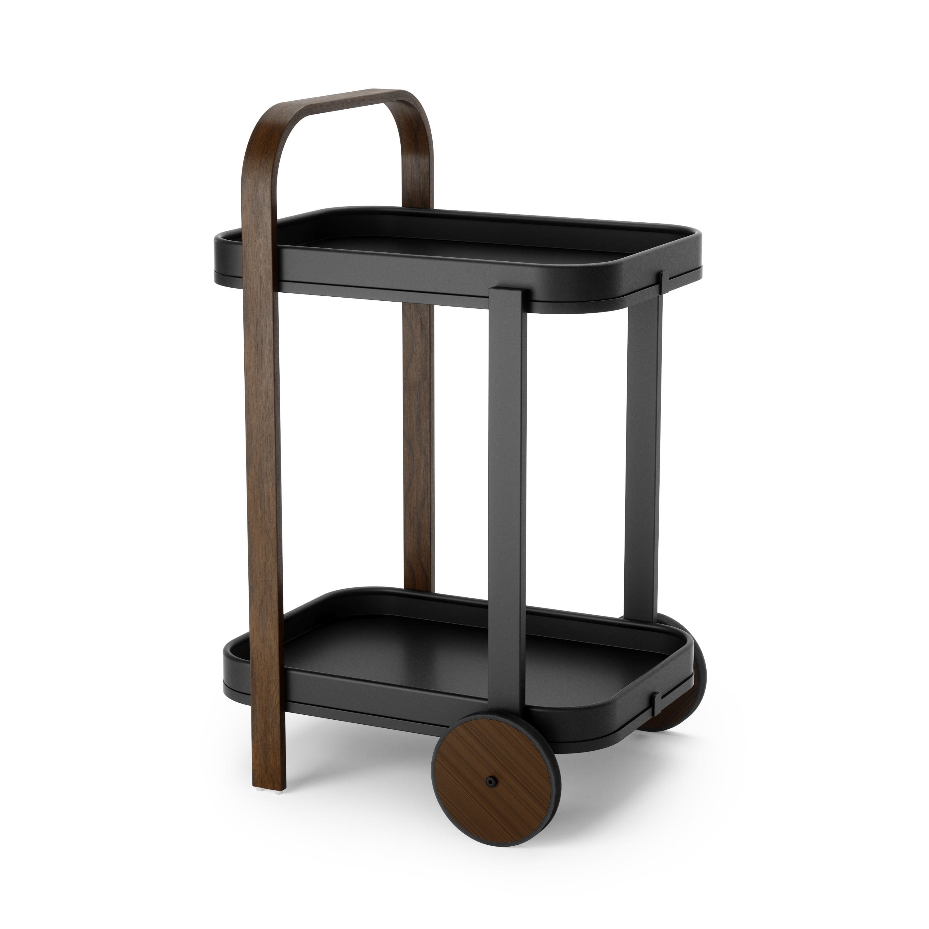 Modern Two-Toned Black/Walnut Wooden Bar/Storage Cart with Wheels