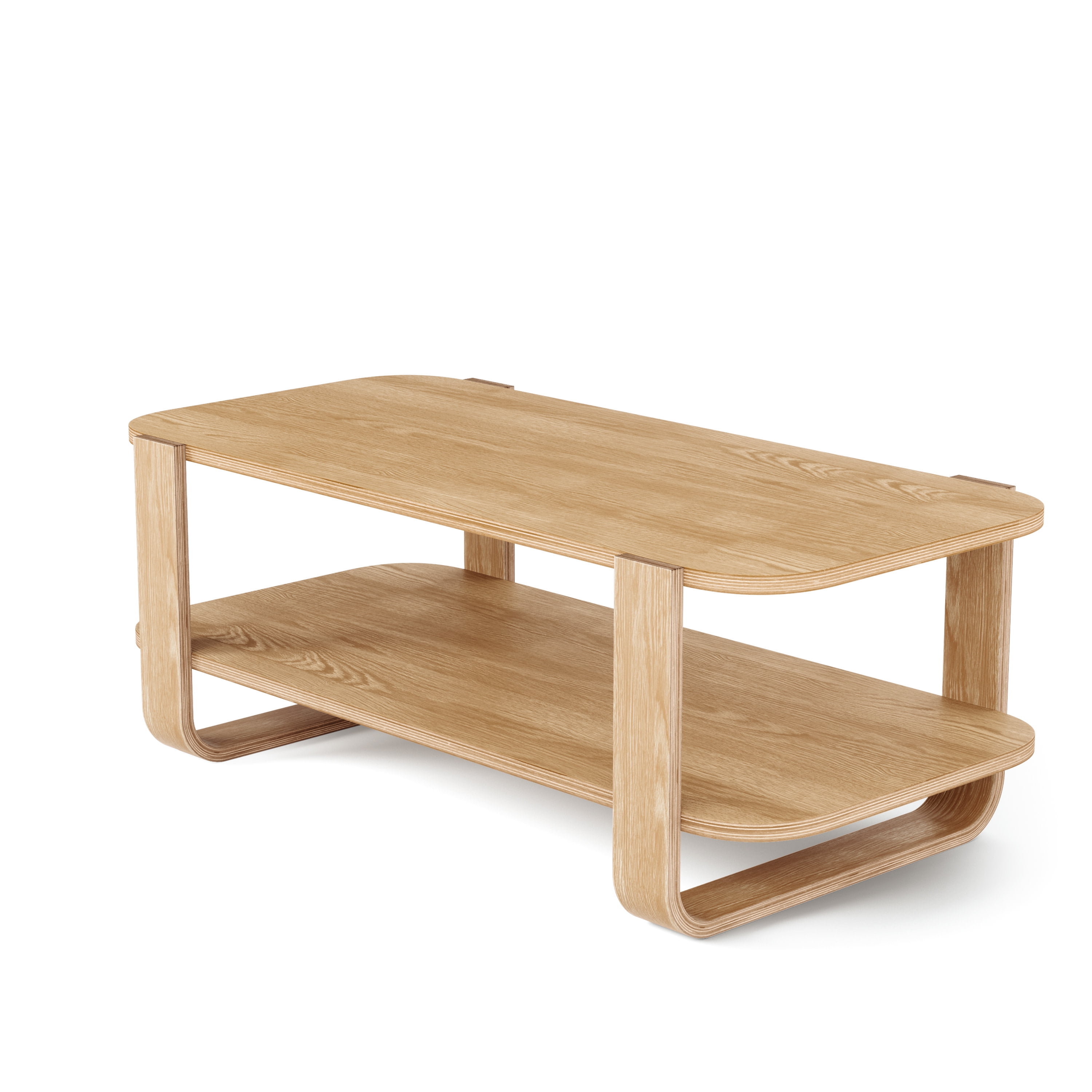 Natural Walnut Wood Rectangular Cocktail Table with Bentwood Legs