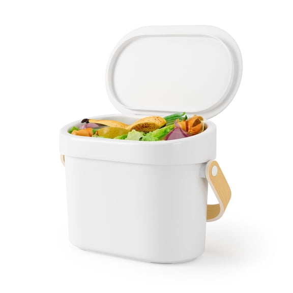 Umbra Bellwood Kitchen Compost Bin White/Natural, Countertop or Cabinet Mounted, 6L Compost Container with Hidden Bag Retainer, BPA-Free & Dishwasher Safe| Bellwood Collection
