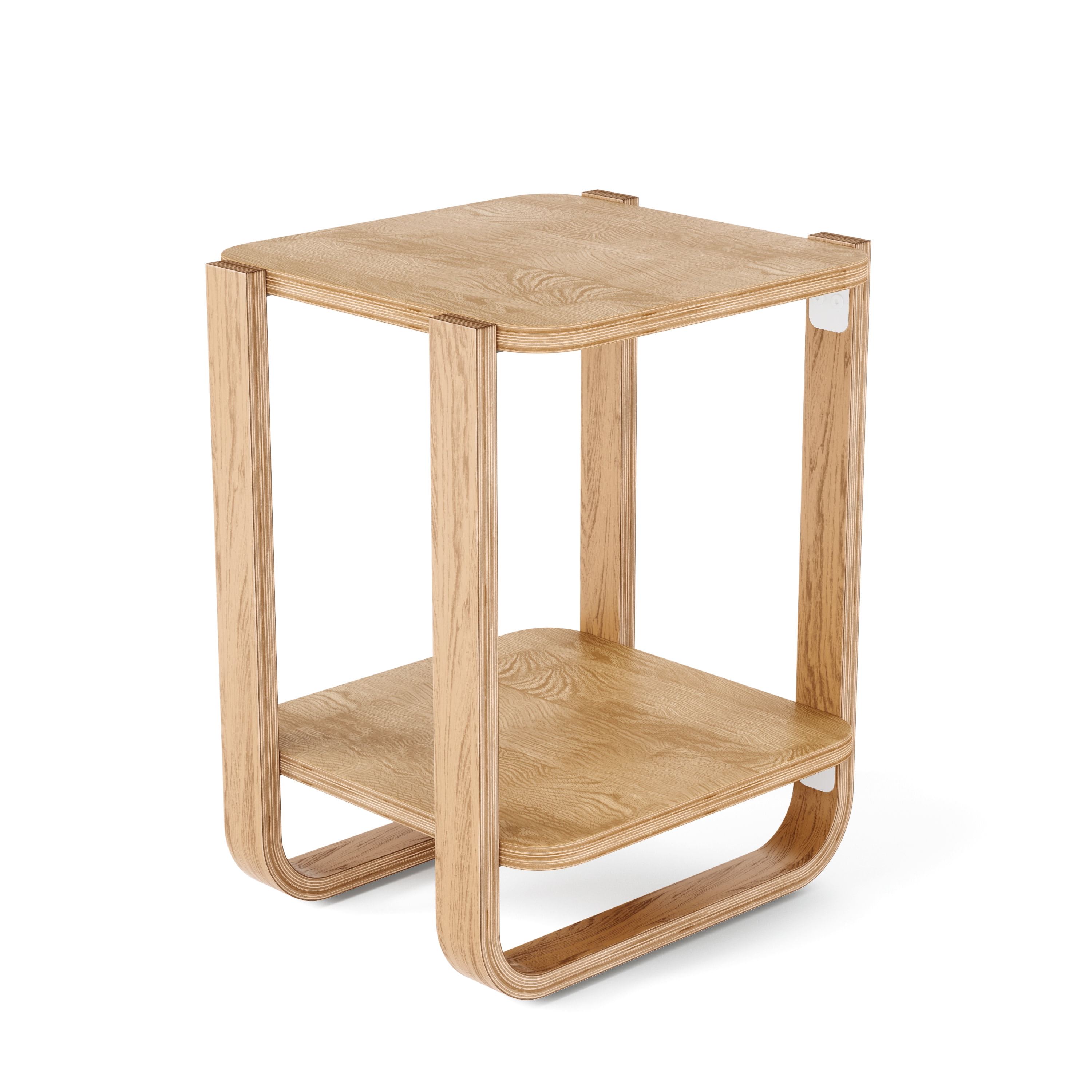 Natural Wood Two-Tier Side Table with Bentwood Legs