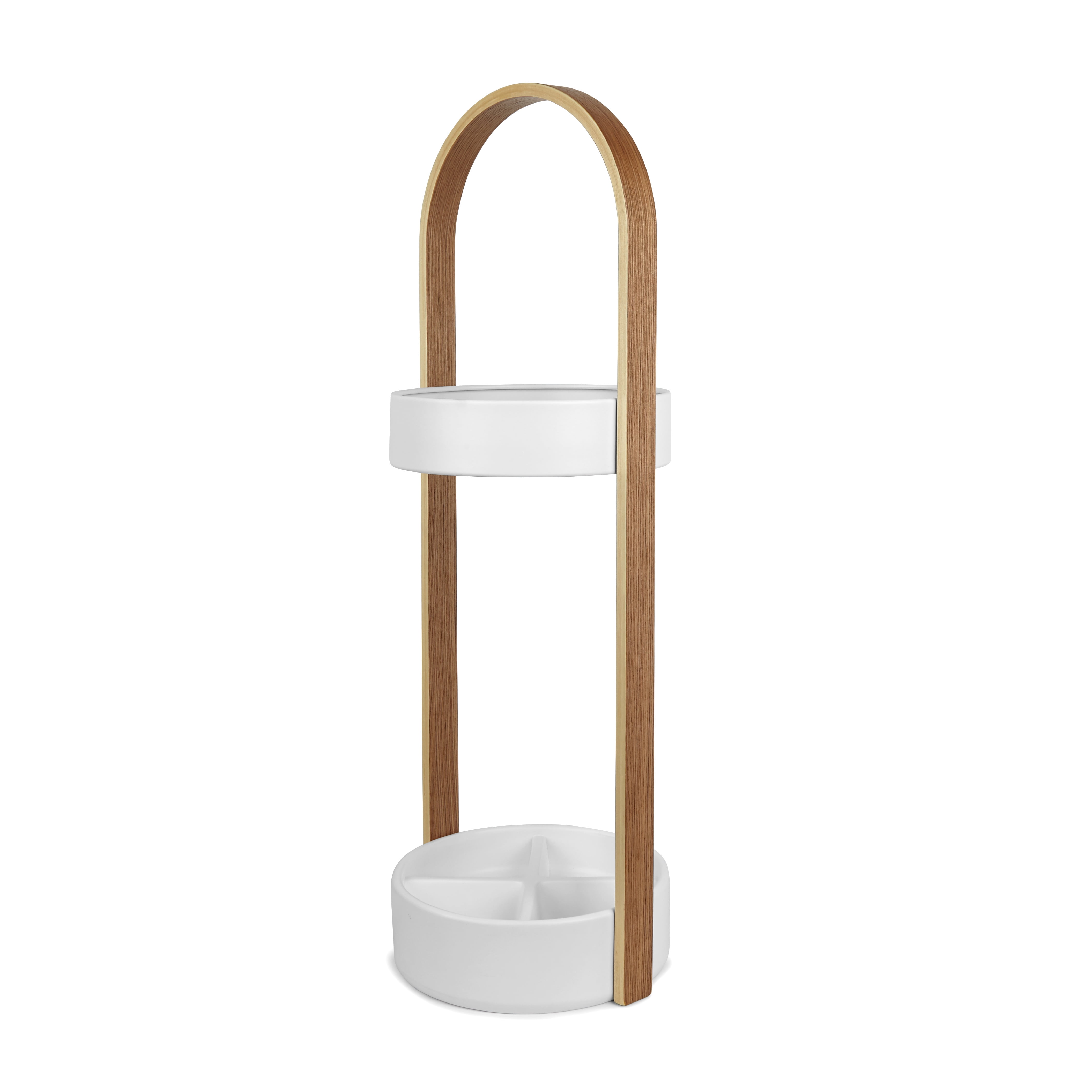 Bellwood Modern White-Natural Wood & Steel Freestanding Umbrella Stand