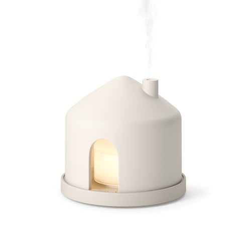 Umbra Casita Diffuser in Sand  Aromatherapy Essential Oil Diffuser with LED Light, Multiple Mist Settings, Automatic Shut-Off, Hidden Storage for Oils, Concrete & Melamine Design for Modern Homes