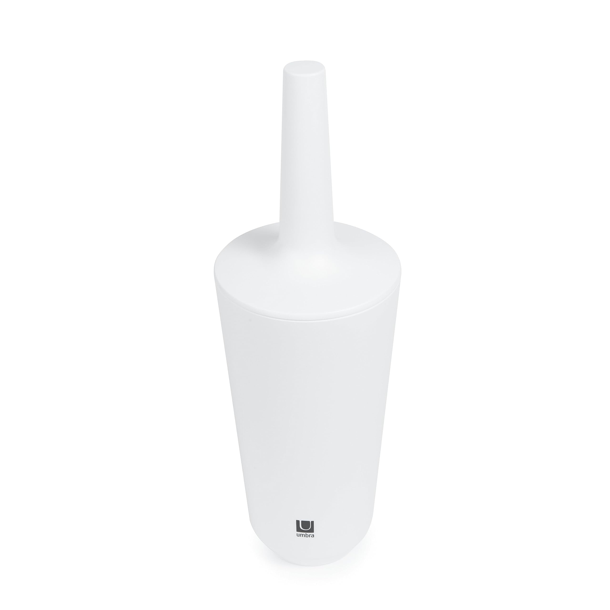 Compact White Ceramic Toilet Brush with Enclosed Holder